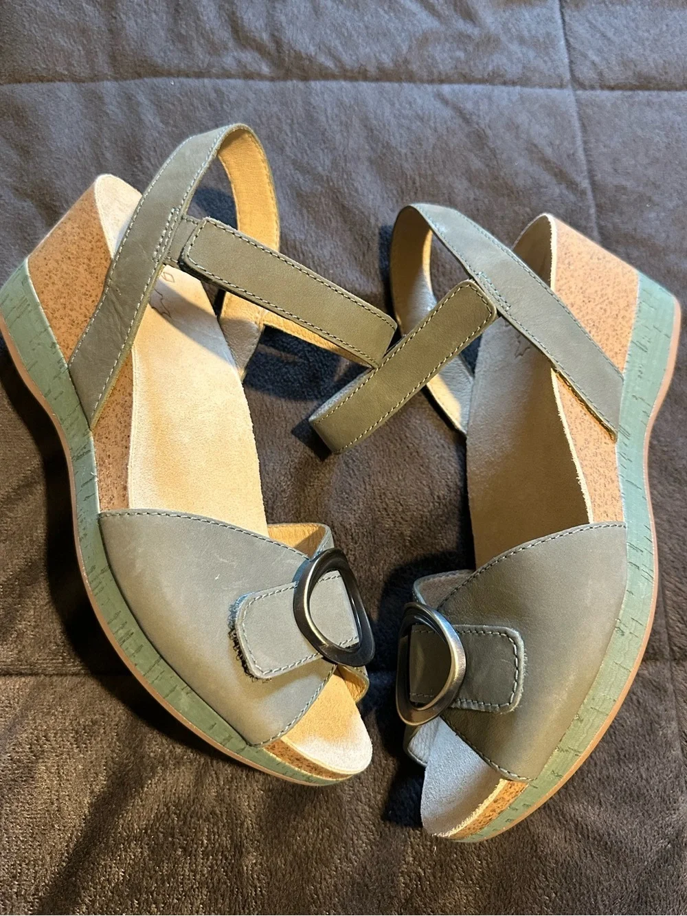 Dansko Stella Nubuck Suede Buckle Hardware Wedge Sandals New